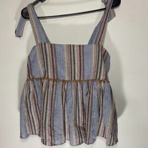 THML Vertical Striped Pom Tie Strap Tank